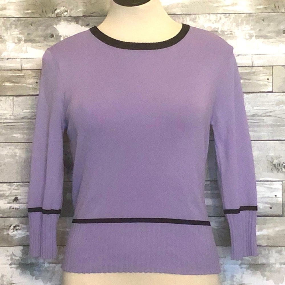 Sz M Finity Purple & Black 3/4 Sleeve Sweater Sz Medium